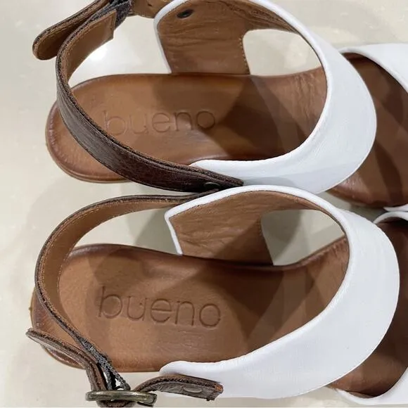 NEW Bueno Ivana Leather Wedge Slingback Sandals White Brown 36