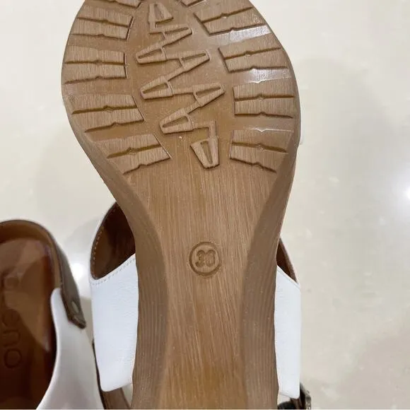 NEW Bueno Ivana Leather Wedge Slingback Sandals White Brown 36