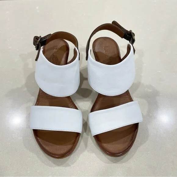 NEW Bueno Ivana Leather Wedge Slingback Sandals White Brown 36