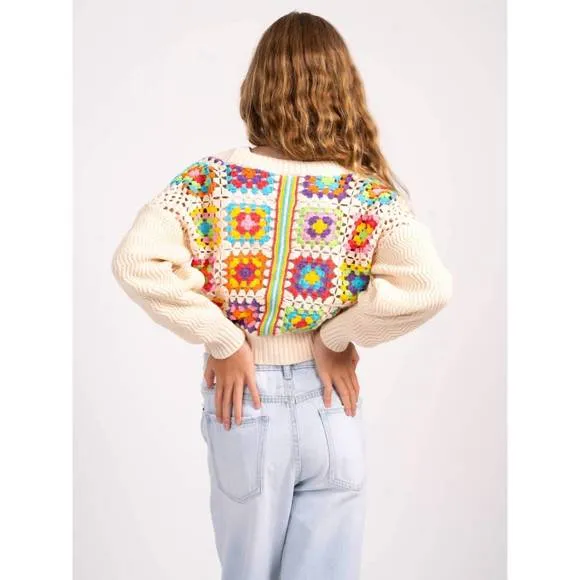 NEW CENTRAL PARK WEST girls crochet patchwork cardigan in multi