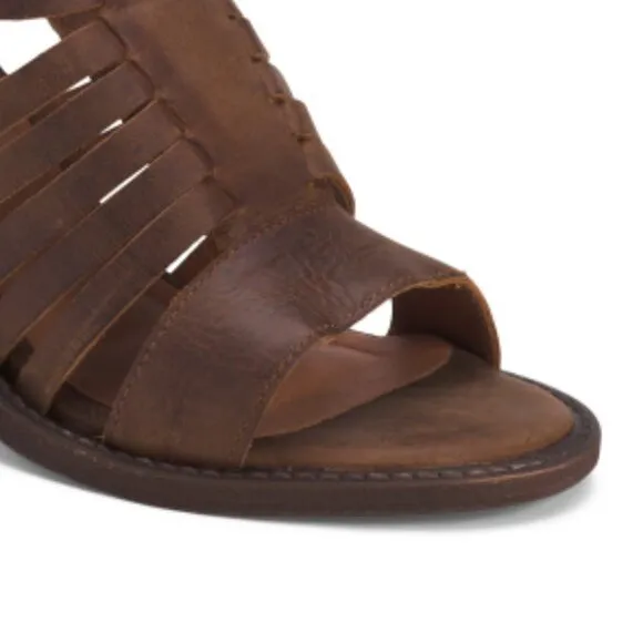 NEW CHOCOLAT BLU Made In Brazil Leather Felice Heeled Cage Sandals Brown 123mn