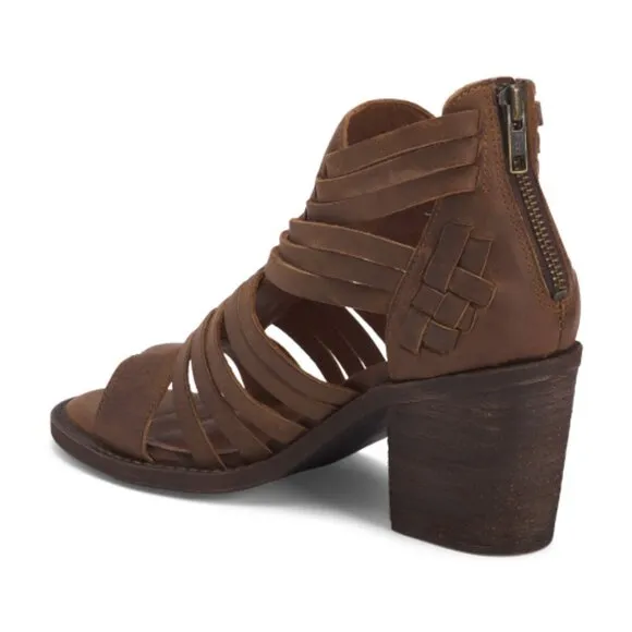NEW CHOCOLAT BLU Made In Brazil Leather Felice Heeled Cage Sandals Brown 123mn