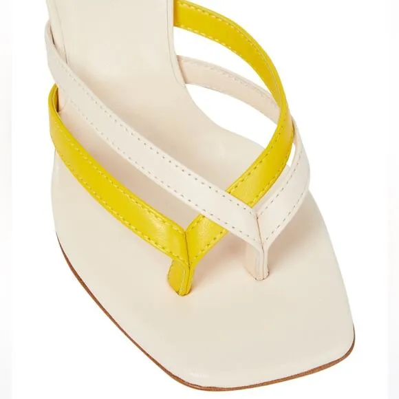 NEW Christopher Esber Strappy Leather Thong Sandal Heels Cream and Yellow Sz 37