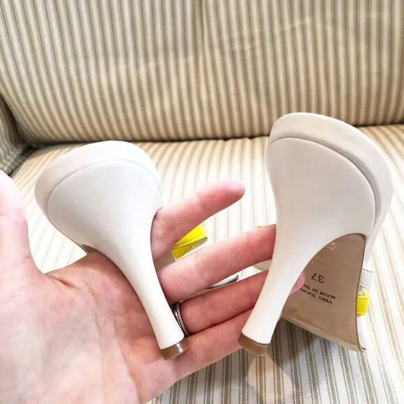 NEW Christopher Esber Strappy Leather Thong Sandal Heels Cream and Yellow Sz 37