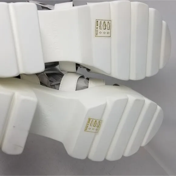 New Chunky White Platform Sandals Gothic Cleated Faux Leather Size 10