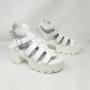 New Chunky White Platform Sandals Gothic Cleated Faux Leather Size 10
