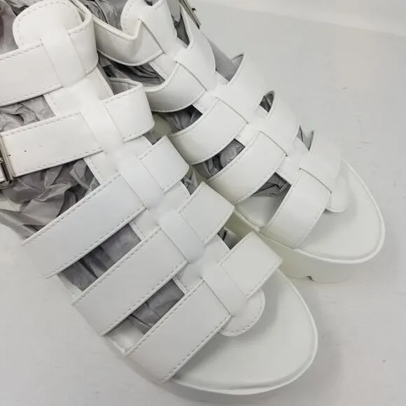 New Chunky White Platform Sandals Gothic Cleated Faux Leather Size 10