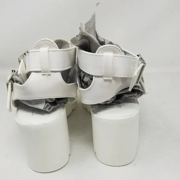 New Chunky White Platform Sandals Gothic Cleated Faux Leather Size 10