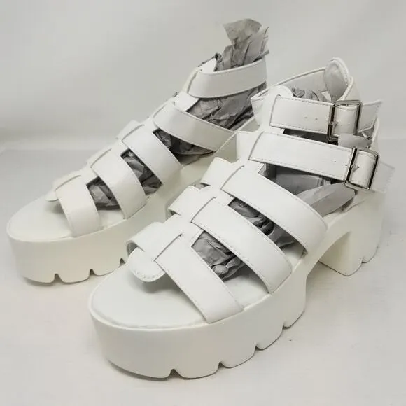 New Chunky White Platform Sandals Gothic Cleated Faux Leather Size 10