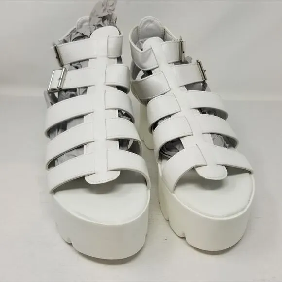 New Chunky White Platform Sandals Gothic Cleated Faux Leather Size 10