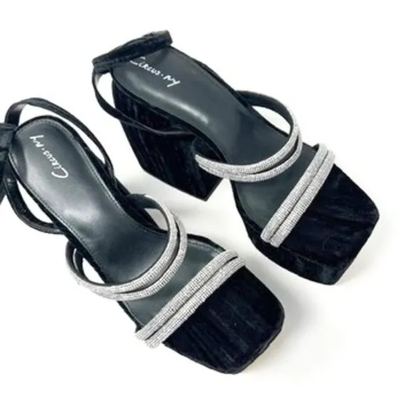 NEW Circus NY by Sam Edelman Mila Jewel Platform Velvet Sandals Womens 9 Black