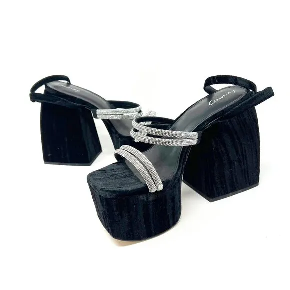 NEW Circus NY by Sam Edelman Mila Jewel Platform Velvet Sandals Womens 9 Black