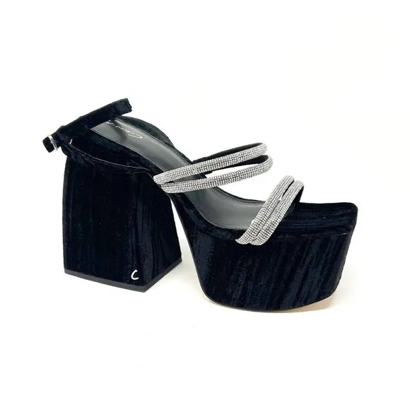 NEW Circus NY by Sam Edelman Mila Jewel Platform Velvet Sandals Womens 9 Black
