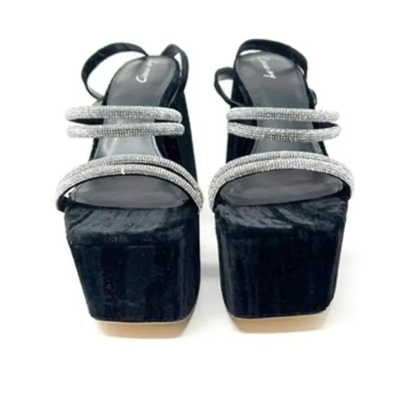 NEW Circus NY by Sam Edelman Mila Jewel Platform Velvet Sandals Womens 9 Black