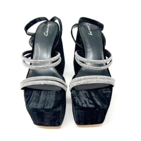 NEW Circus NY by Sam Edelman Mila Jewel Platform Velvet Sandals Womens 9 Black