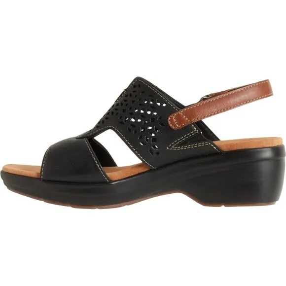 NEW Clarks Tuleah Sun Wedge Sandals - Leather For Women in  Black Leather 253