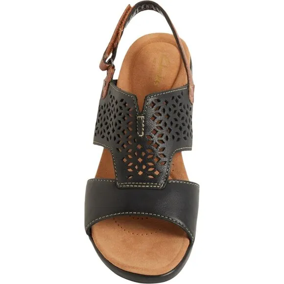 NEW Clarks Tuleah Sun Wedge Sandals - Leather For Women in  Black Leather 253