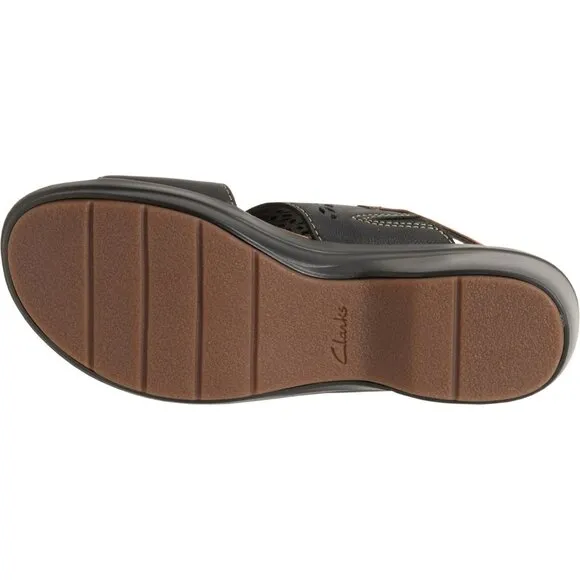 NEW Clarks Tuleah Sun Wedge Sandals - Leather For Women in  Black Leather 253