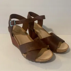 New Clarks Women's Flex Sun Wedge Sandals, Tan Leather, 9 NWB