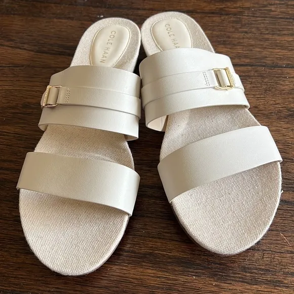 NEW Cole Haan Francine Demi White Wedge Slide Sandals Women's 9.5 B W23589