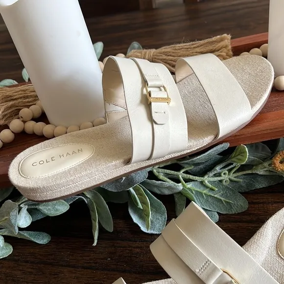 NEW Cole Haan Francine Demi White Wedge Slide Sandals Women's 9.5 B W23589