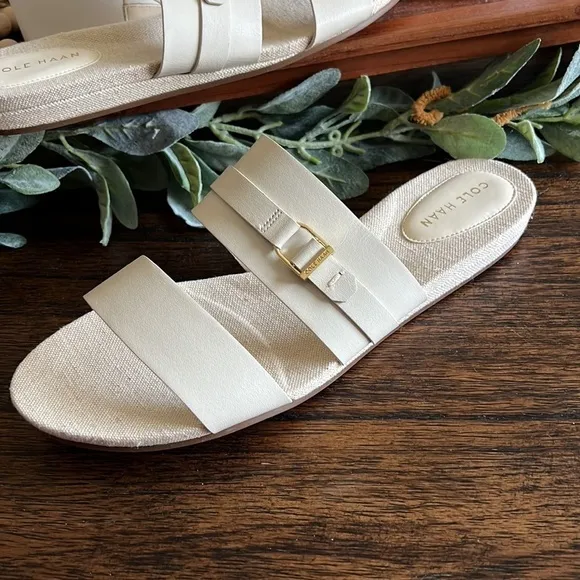 NEW Cole Haan Francine Demi White Wedge Slide Sandals Women's 9.5 B W23589