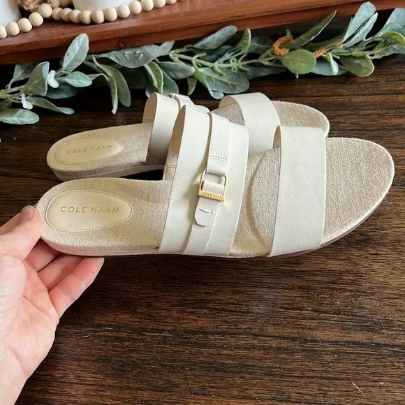 NEW Cole Haan Francine Demi White Wedge Slide Sandals Women's 9.5 B W23589