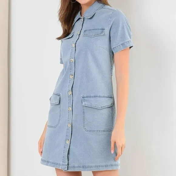 NEW Denim Belted Shirtdress Western Y2K Chambray Jean Spring Easter Dress Large