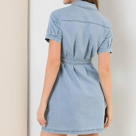 NEW Denim Belted Shirtdress Western Y2K Chambray Jean Spring Easter Dress Large