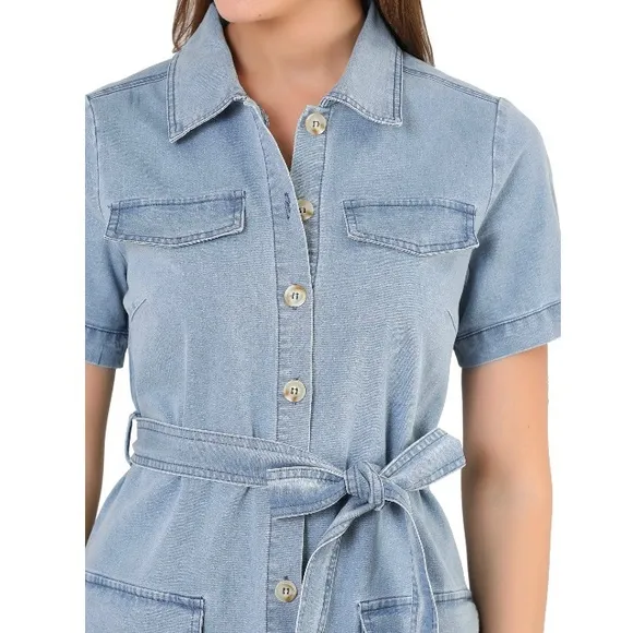 NEW Denim Belted Shirtdress Western Y2K Chambray Jean Spring Easter Dress Large