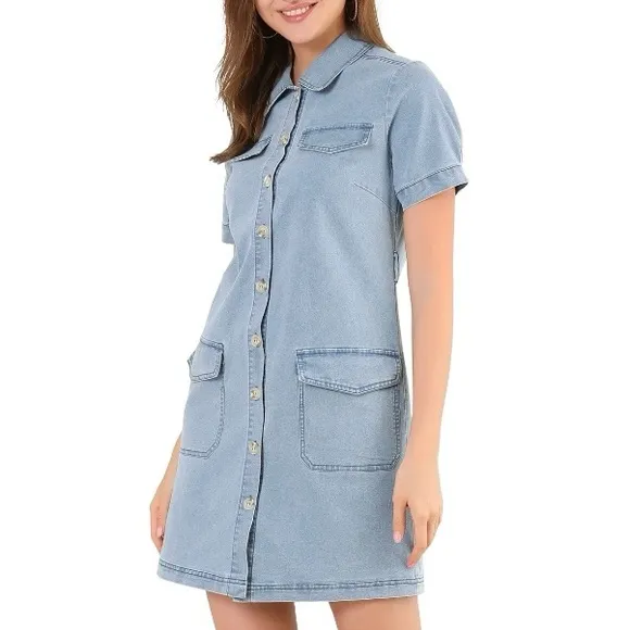NEW Denim Belted Shirtdress Western Y2K Chambray Jean Spring Easter Dress Large