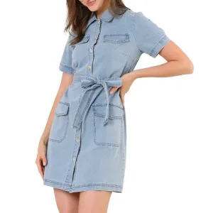 NEW Denim Belted Shirtdress Western Y2K Chambray Jean Spring Easter Dress Large