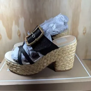New Dolce Vita Edwina Raffia Platform Black Wedge Sandals Women’s Size 7.5