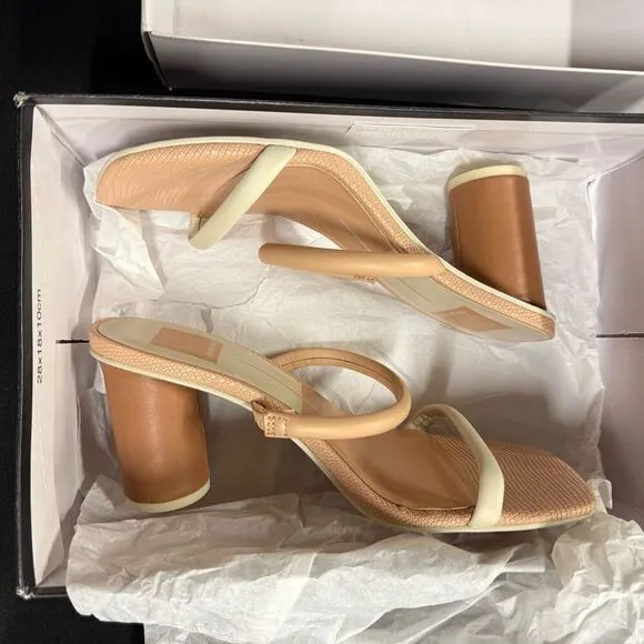 New Dolce Vita Noles Natural White Leather Strappy Sandals Heels 6.5