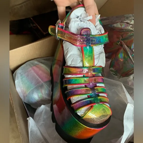 NEW Dolls Kill x Club Exx Fantastic Hues Platform Sandals Size US 7
