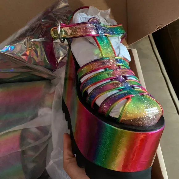 NEW Dolls Kill x Club Exx Fantastic Hues Platform Sandals Size US 7
