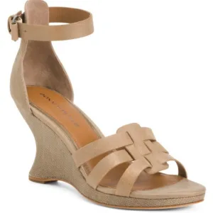 NEW Donald Pliner   Platform Wedge Platinum  Beige Leather  Sandals 693M0