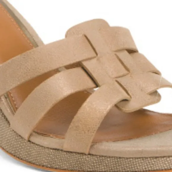 NEW Donald Pliner   Platform Wedge Platinum  Beige Leather  Sandals 693M0
