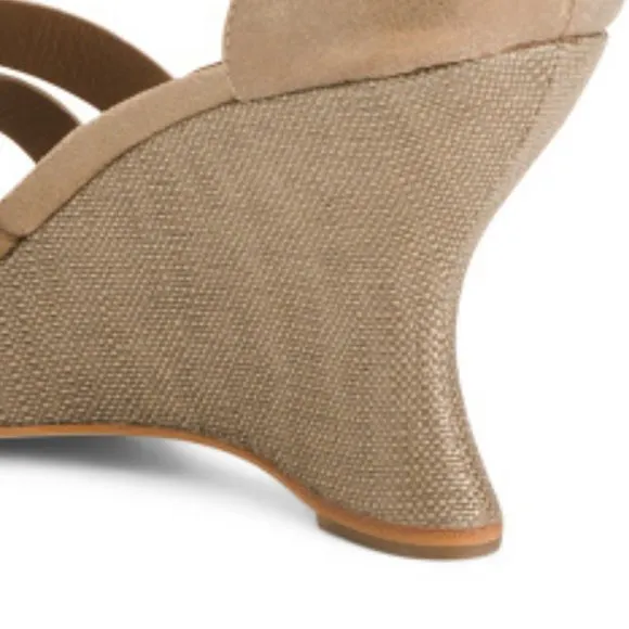NEW Donald Pliner   Platform Wedge Platinum  Beige Leather  Sandals 693M0