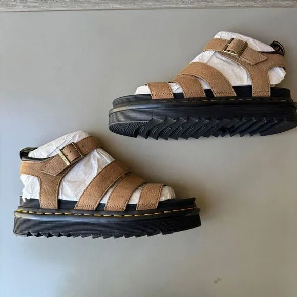 NEW Dr. Martens Blaire Platform Sandals Womens Size 10 Tan Nubuck Leather
