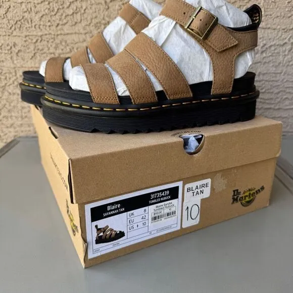 NEW Dr. Martens Blaire Platform Sandals Womens Size 10 Tan Nubuck Leather