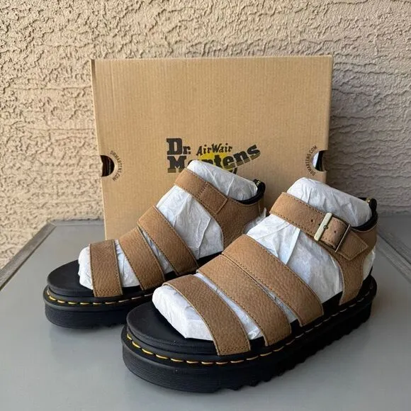 NEW Dr. Martens Blaire Platform Sandals Womens Size 10 Tan Nubuck Leather