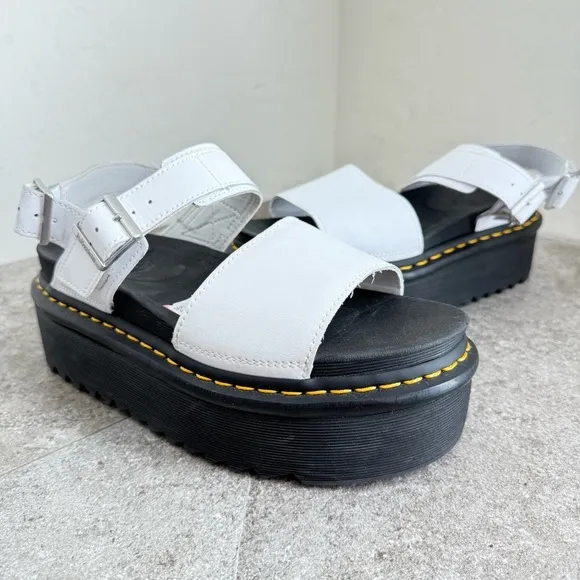 NEW Dr Martens VOSS Hydro White Leather Platform Strap Sandals Woman EU 41 US 9