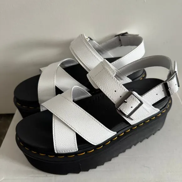 New Dr. Martens Voss II Quad Cross Strap Platform Sandals White Leather Sz 9
