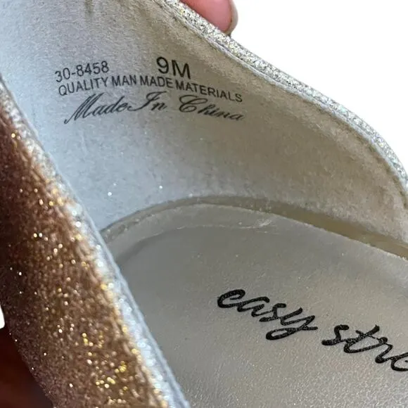 NEW Easy Street Gold Glitter Tarrah Evening Sandals Gold Glitter Elegant Pumps