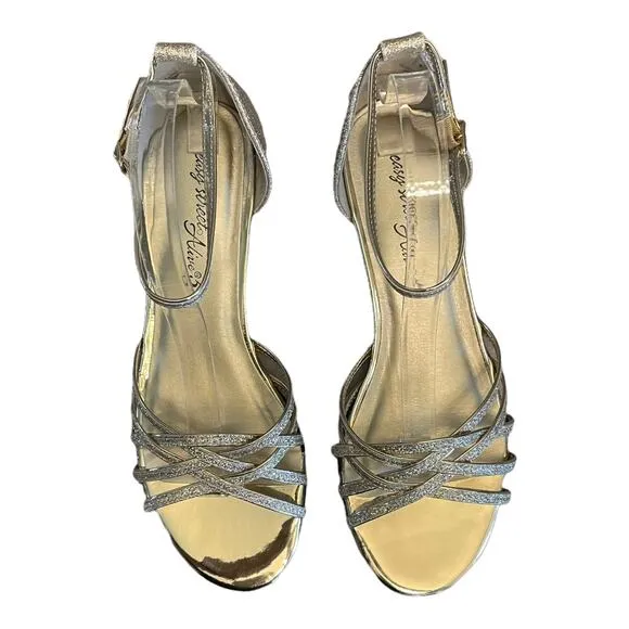 NEW Easy Street Gold Glitter Tarrah Evening Sandals Gold Glitter Elegant Pumps
