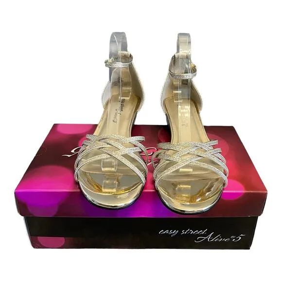 NEW Easy Street Gold Glitter Tarrah Evening Sandals Gold Glitter Elegant Pumps