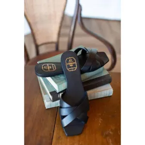NEW EMERSON FRY women's fortuna slide sandals in black leather