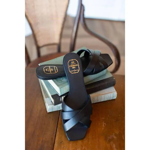 NEW EMERSON FRY women's fortuna slide sandals in black leather