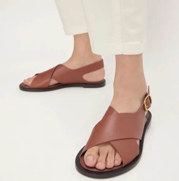 NEW Everlane The City Crossover Brown Leather Sandals